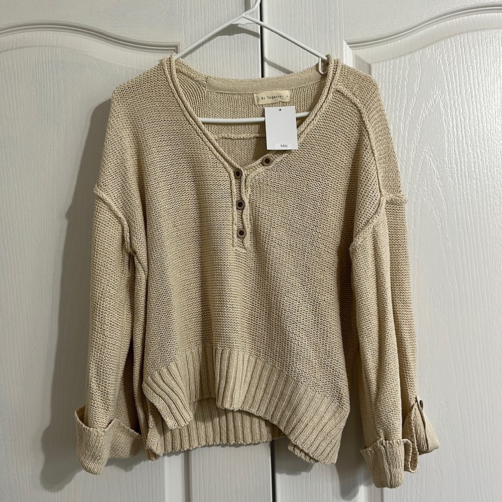 NWT By Together Boutique Vneck Sweater with button detail in Cream.